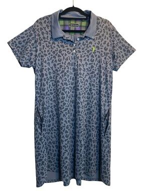 William Murray Classic Polo Golf Dress Women’s XXL Blue Gray Leopard Print Mini